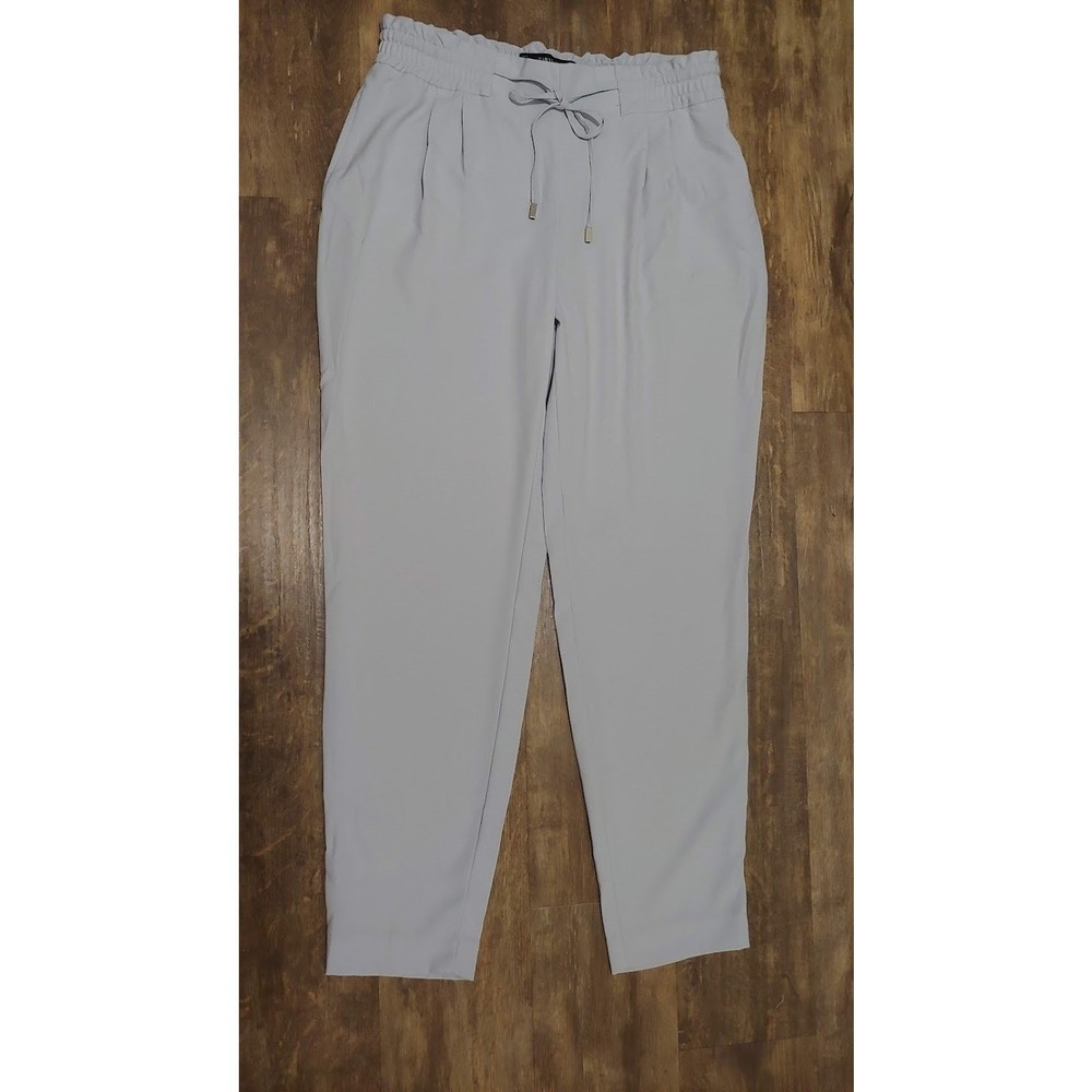 Zara Basic Women Light Blue Elastic Waist Drawstring Cropped Tapered Pants S